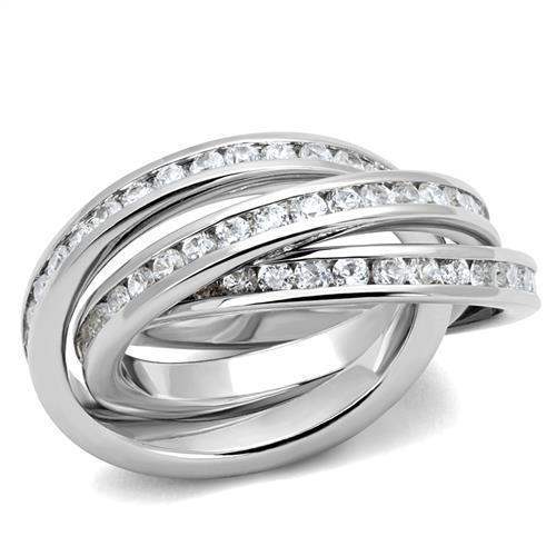 Alamode Rhodium Brass Ring with AAA Grade CZ in Clear - Alamode - Flyclothing LLC