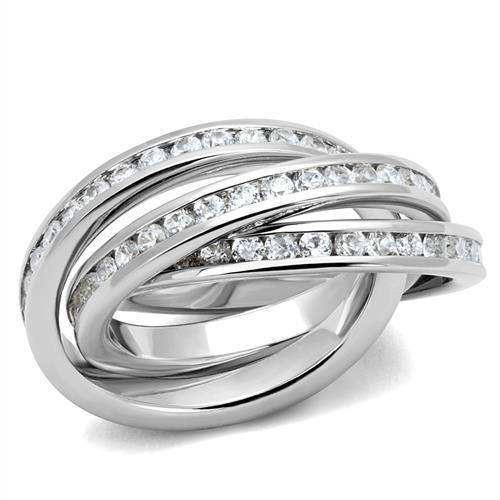 Alamode Rhodium Brass Ring with AAA Grade CZ in Clear - Alamode - Flyclothing LLC