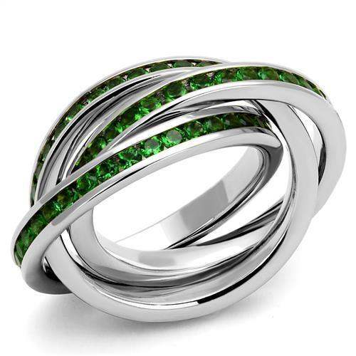 Alamode Rhodium Brass Ring with Synthetic Synthetic Glass in Emerald - Alamode - Flyclothing LLC