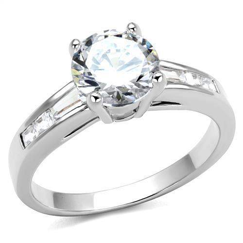 Alamode Rhodium Brass Ring with AAA Grade CZ in Clear - Alamode - Flyclothing LLC