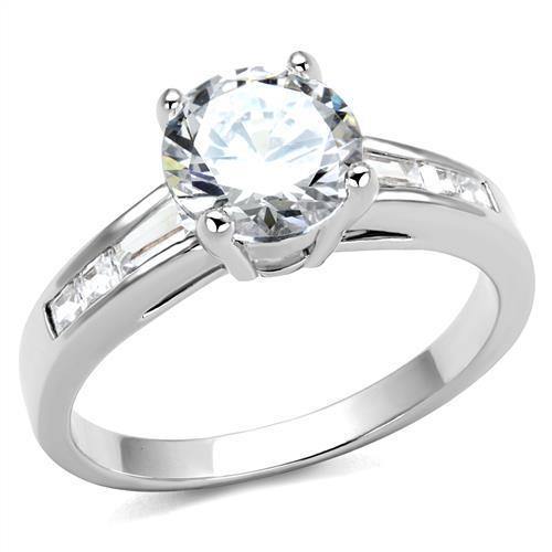 Alamode Rhodium Brass Ring with AAA Grade CZ in Clear - Alamode