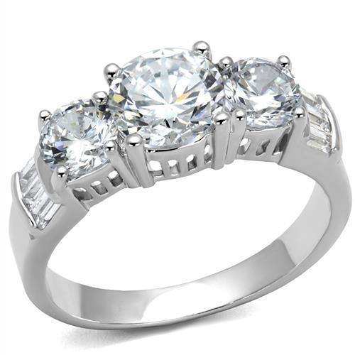 Alamode Rhodium Brass Ring with AAA Grade CZ in Clear - Alamode
