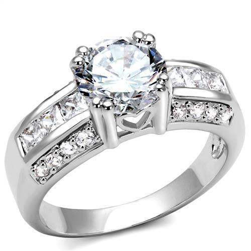 Alamode Rhodium Brass Ring with AAA Grade CZ in Clear - Alamode - Flyclothing LLC