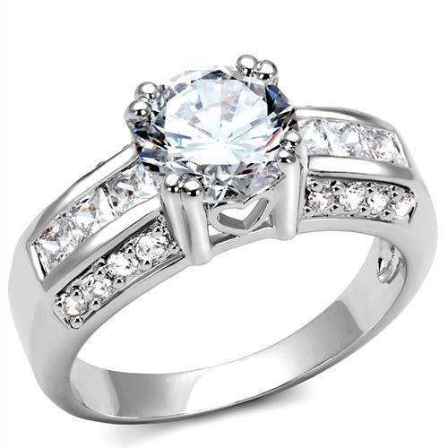 Alamode Rhodium Brass Ring with AAA Grade CZ in Clear - Alamode - Flyclothing LLC