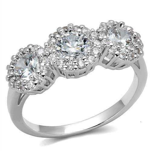Alamode Rhodium Brass Ring with AAA Grade CZ in Clear - Alamode
