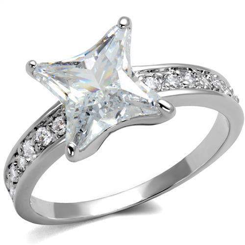 Alamode Rhodium Brass Ring with AAA Grade CZ in Clear - Alamode - Flyclothing LLC