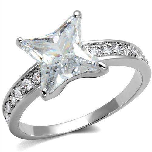 Alamode Rhodium Brass Ring with AAA Grade CZ in Clear - Alamode - Flyclothing LLC