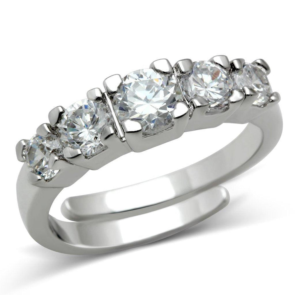 Alamode Rhodium Brass Ring with AAA Grade CZ in Clear - Alamode