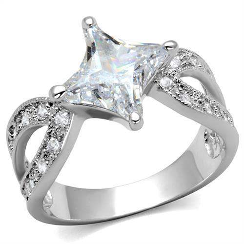 Alamode Rhodium Brass Ring with AAA Grade CZ in Clear - Alamode - Flyclothing LLC