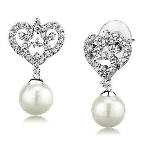 Alamode Rhodium Brass Earrings with Synthetic Pearl in White - Alamode - Flyclothing LLC