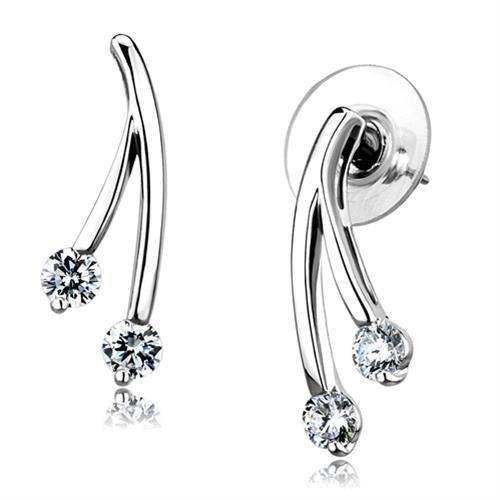 Alamode Rhodium Brass Earrings with AAA Grade CZ in Clear - Alamode - Flyclothing LLC