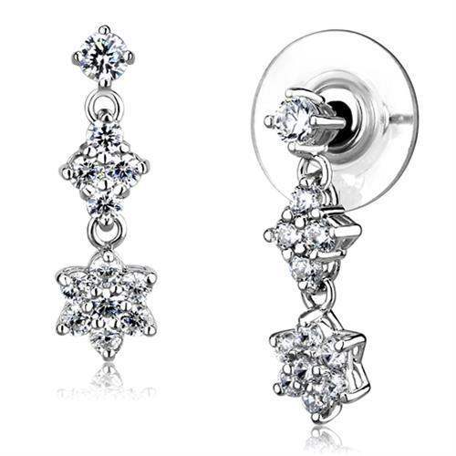 Alamode Rhodium Brass Earrings with AAA Grade CZ in Clear - Alamode - Flyclothing LLC
