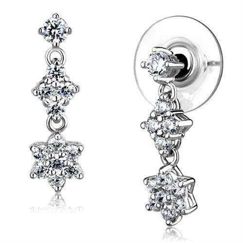 Alamode Rhodium Brass Earrings with AAA Grade CZ in Clear - Alamode - Flyclothing LLC