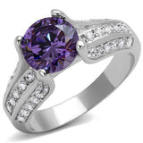 Alamode Rhodium Brass Ring with AAA Grade CZ in Amethyst - Alamode