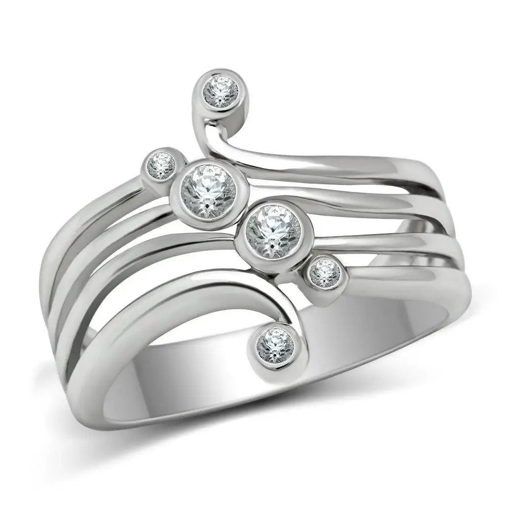 Alamode Rhodium Brass Ring with AAA Grade CZ in Clear - Alamode - Flyclothing LLC