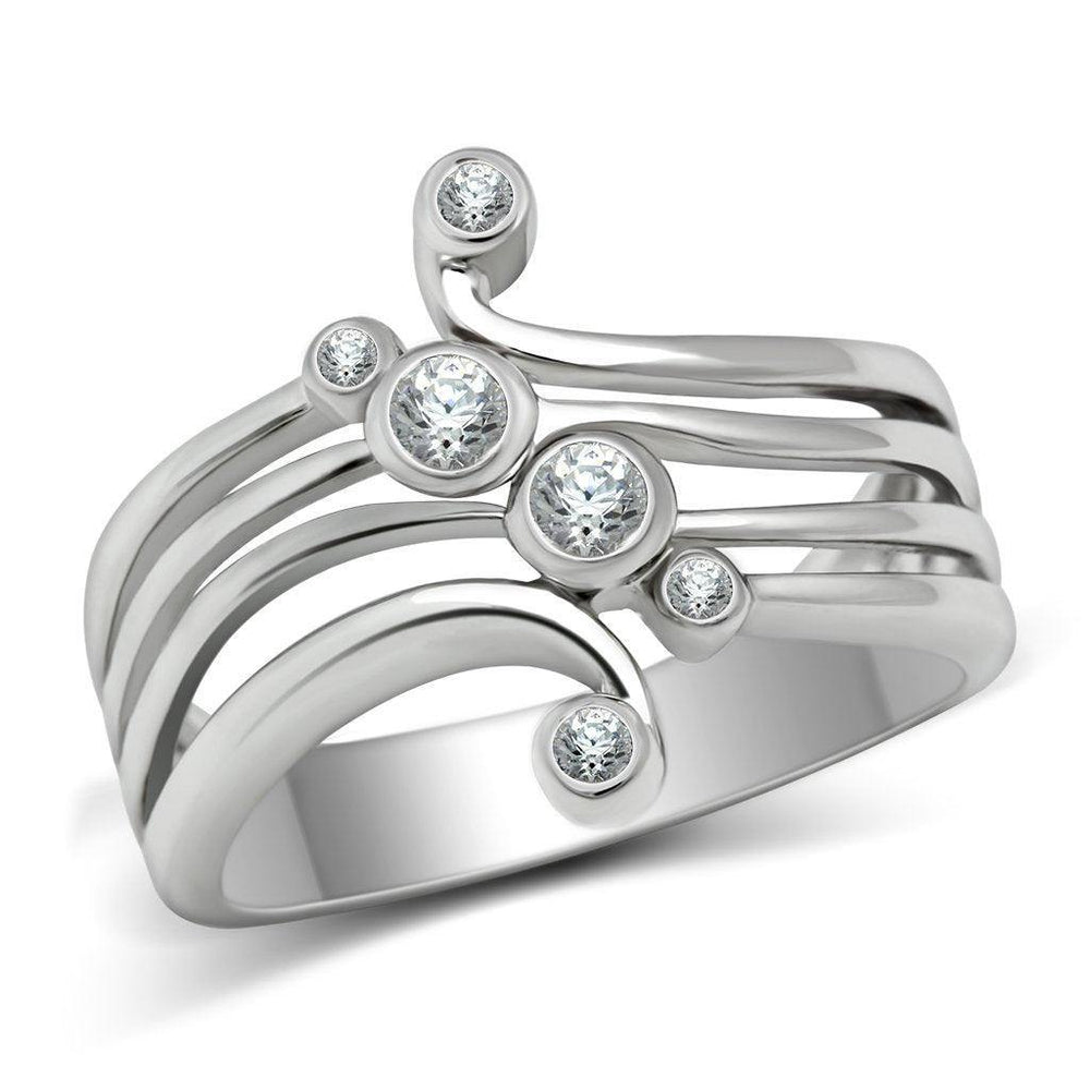 Alamode Rhodium Brass Ring with AAA Grade CZ in Clear - Alamode