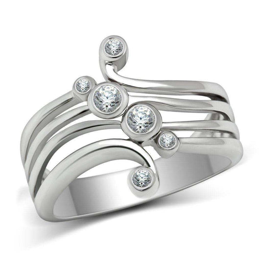 Alamode Rhodium Brass Ring with AAA Grade CZ in Clear - Alamode - Flyclothing LLC