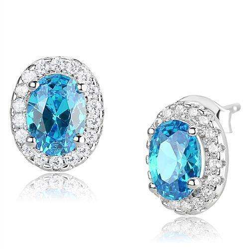 Alamode Rhodium 925 Sterling Silver Earrings with Synthetic Spinel in London Blue - Alamode - Flyclothing LLC