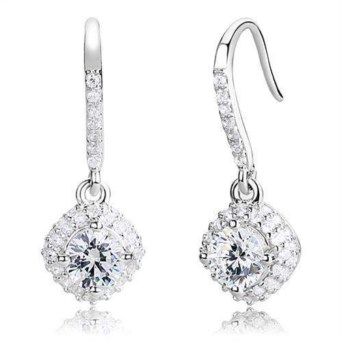 Alamode Rhodium 925 Sterling Silver Earrings with AAA Grade CZ in Clear - Alamode - Flyclothing LLC