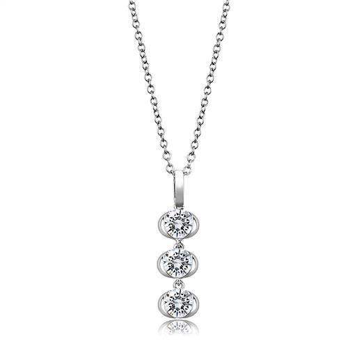 Alamode Rhodium 925 Sterling Silver Chain Pendant with AAA Grade CZ in Clear - Alamode - Flyclothing LLC