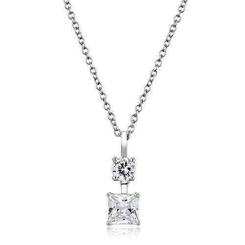 Alamode Rhodium 925 Sterling Silver Chain Pendant with AAA Grade CZ in Clear - Alamode - Flyclothing LLC