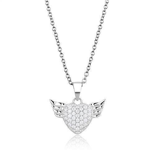 Alamode Rhodium 925 Sterling Silver Chain Pendant with AAA Grade CZ in Clear - Alamode