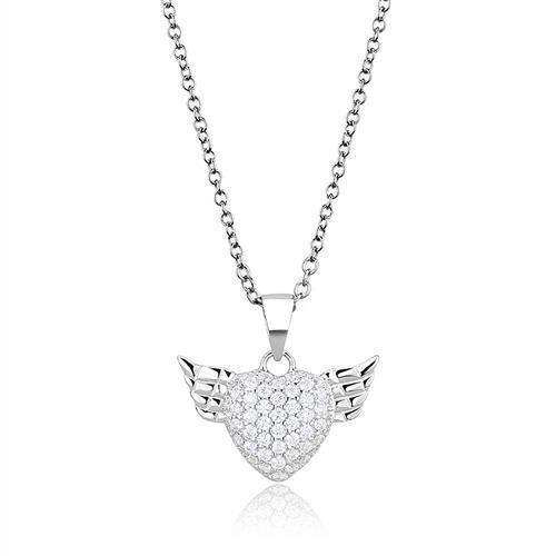 Alamode Rhodium 925 Sterling Silver Chain Pendant with AAA Grade CZ in Clear - Alamode - Flyclothing LLC