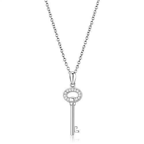 Alamode Rhodium 925 Sterling Silver Chain Pendant with AAA Grade CZ in Clear - Alamode