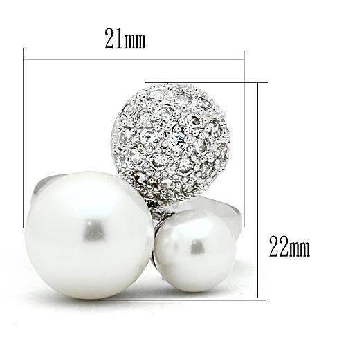 Alamode Rhodium Brass Ring with Synthetic Pearl in White - Alamode - Flyclothing LLC