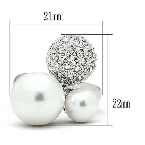 Alamode Rhodium Brass Ring with Synthetic Pearl in White - Alamode - Flyclothing LLC