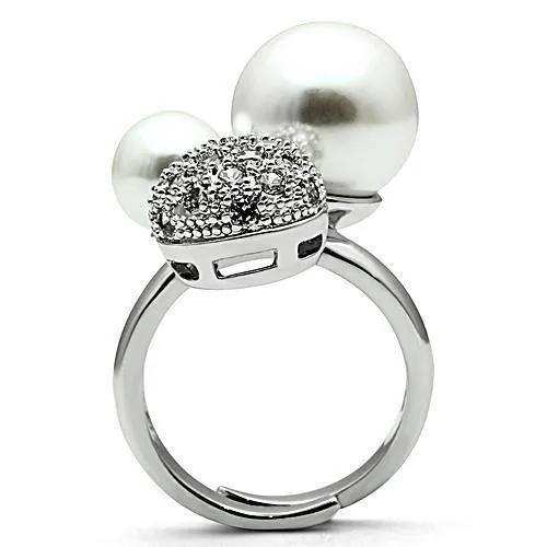 Alamode Rhodium Brass Ring with Synthetic Pearl in White - Alamode - Flyclothing LLC