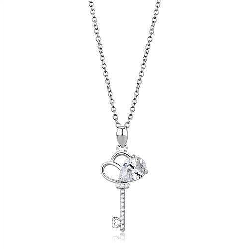 Alamode Rhodium 925 Sterling Silver Chain Pendant with AAA Grade CZ in Clear - Alamode