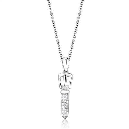 Alamode Rhodium 925 Sterling Silver Chain Pendant with AAA Grade CZ in Clear - Alamode