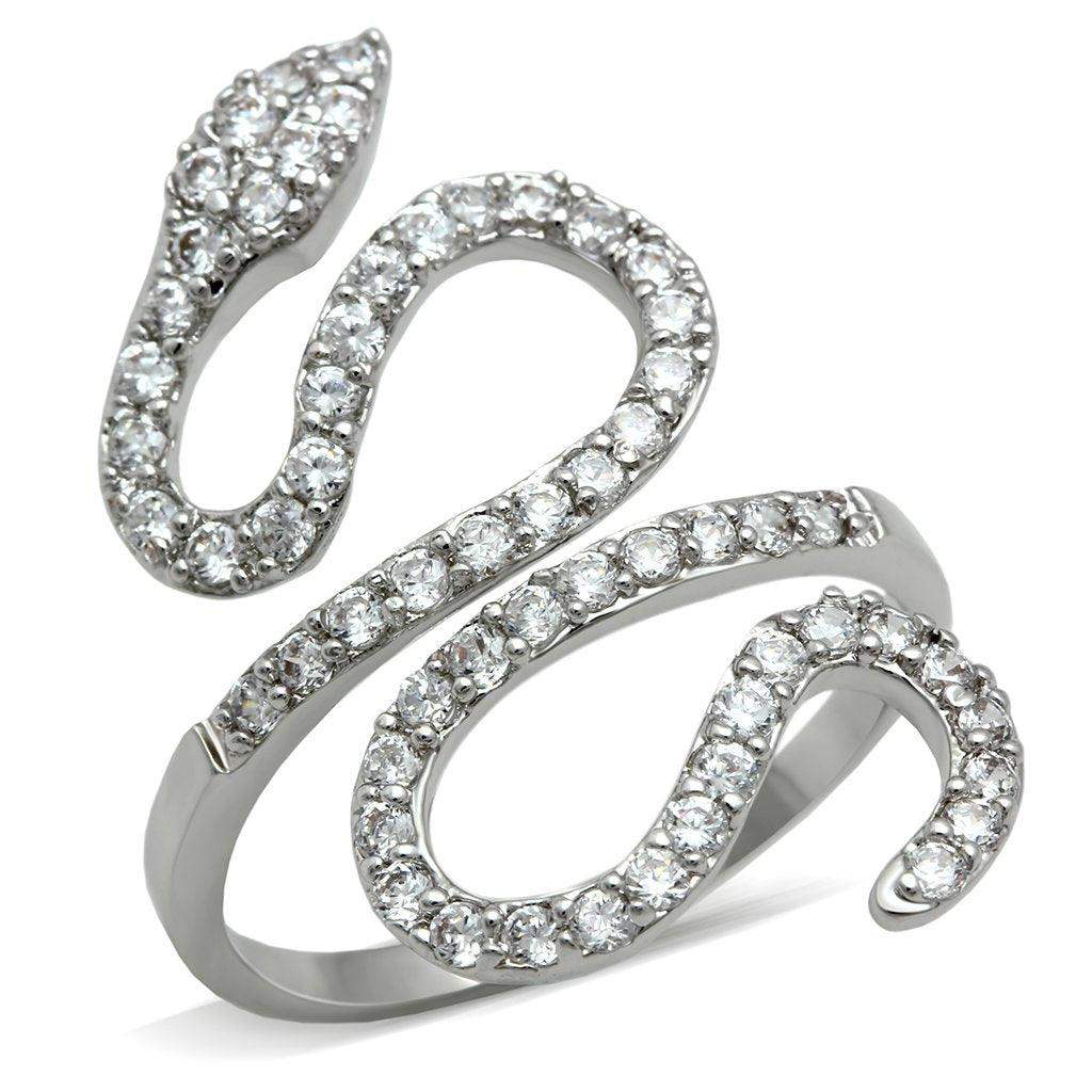Alamode Rhodium Brass Ring with AAA Grade CZ in Clear - Alamode - Flyclothing LLC