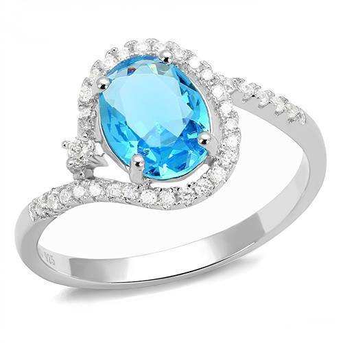 Alamode Rhodium 925 Sterling Silver Ring with Synthetic Spinel in London Blue - Alamode - Flyclothing LLC