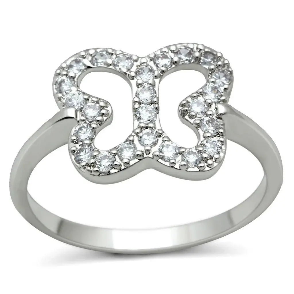 Alamode Rhodium Brass Ring with AAA Grade CZ in Clear - Alamode - Flyclothing LLC