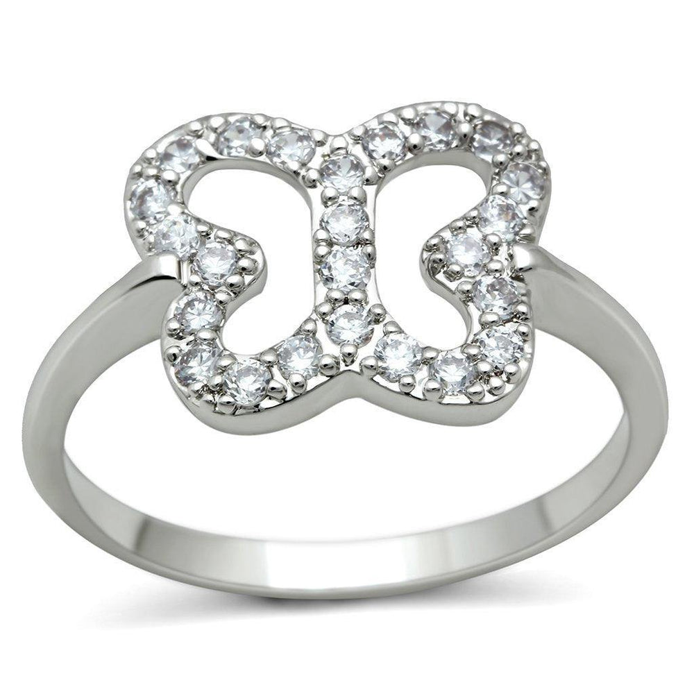 Alamode Rhodium Brass Ring with AAA Grade CZ in Clear - Alamode