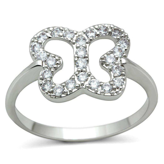 Alamode Rhodium Brass Ring with AAA Grade CZ in Clear - Alamode - Flyclothing LLC