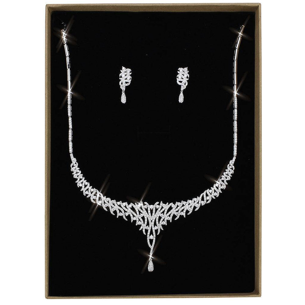 Alamode Rhodium Brass Jewelry Sets with AAA Grade CZ in Clear - Alamode