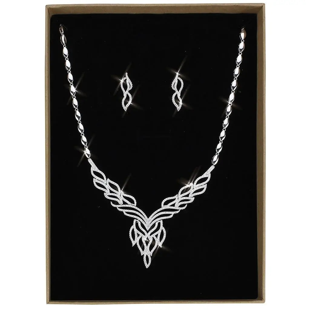 Alamode Rhodium Brass Jewelry Sets with AAA Grade CZ in Clear - Alamode - Flyclothing LLC