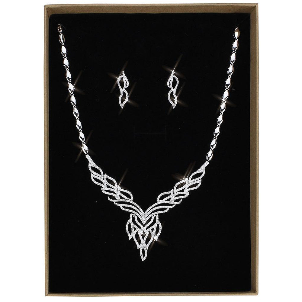 Alamode Rhodium Brass Jewelry Sets with AAA Grade CZ in Clear - Alamode