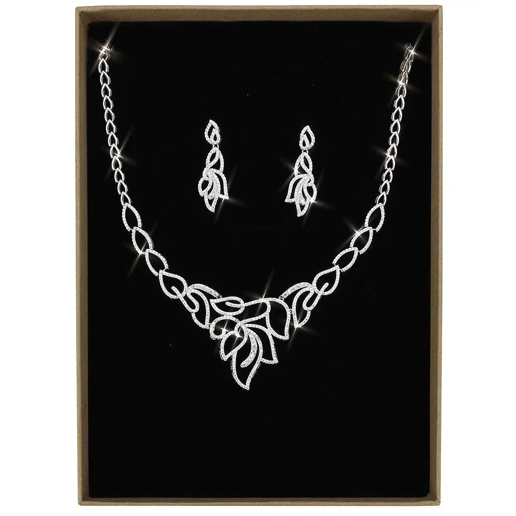 Alamode Rhodium Brass Jewelry Sets with AAA Grade CZ in Clear - Alamode - Flyclothing LLC