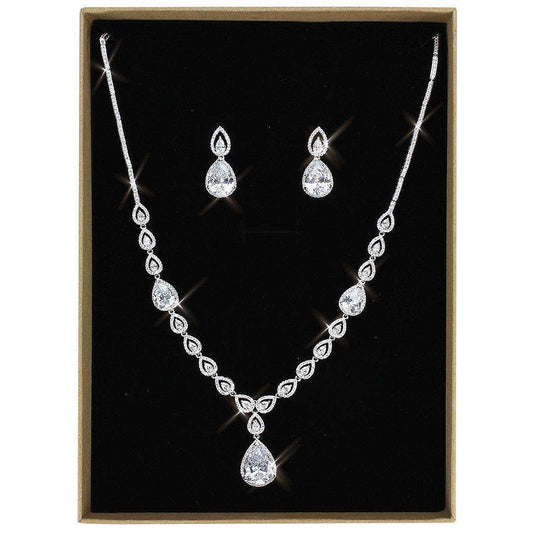 Alamode Rhodium Brass Jewelry Sets with AAA Grade CZ in Clear - Alamode - Flyclothing LLC