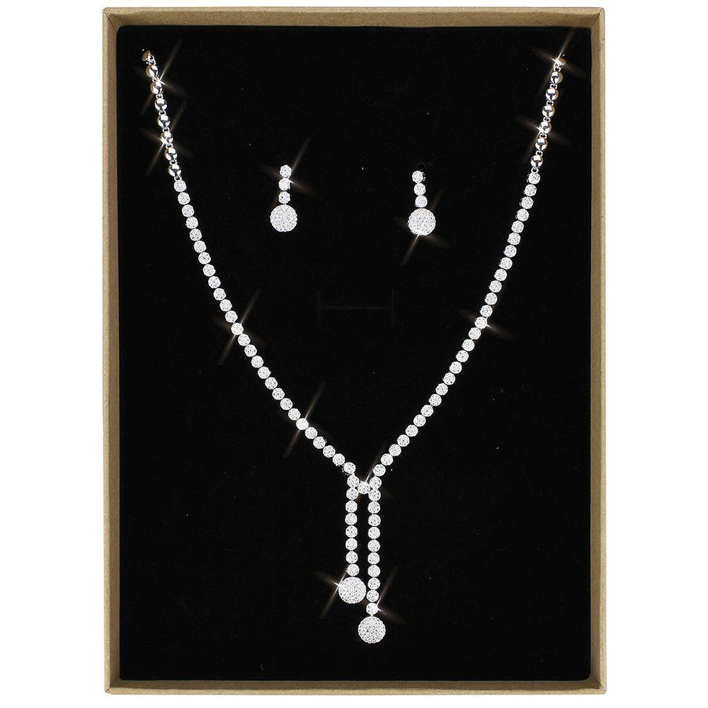Alamode Rhodium Brass Jewelry Sets with AAA Grade CZ in Clear - Alamode