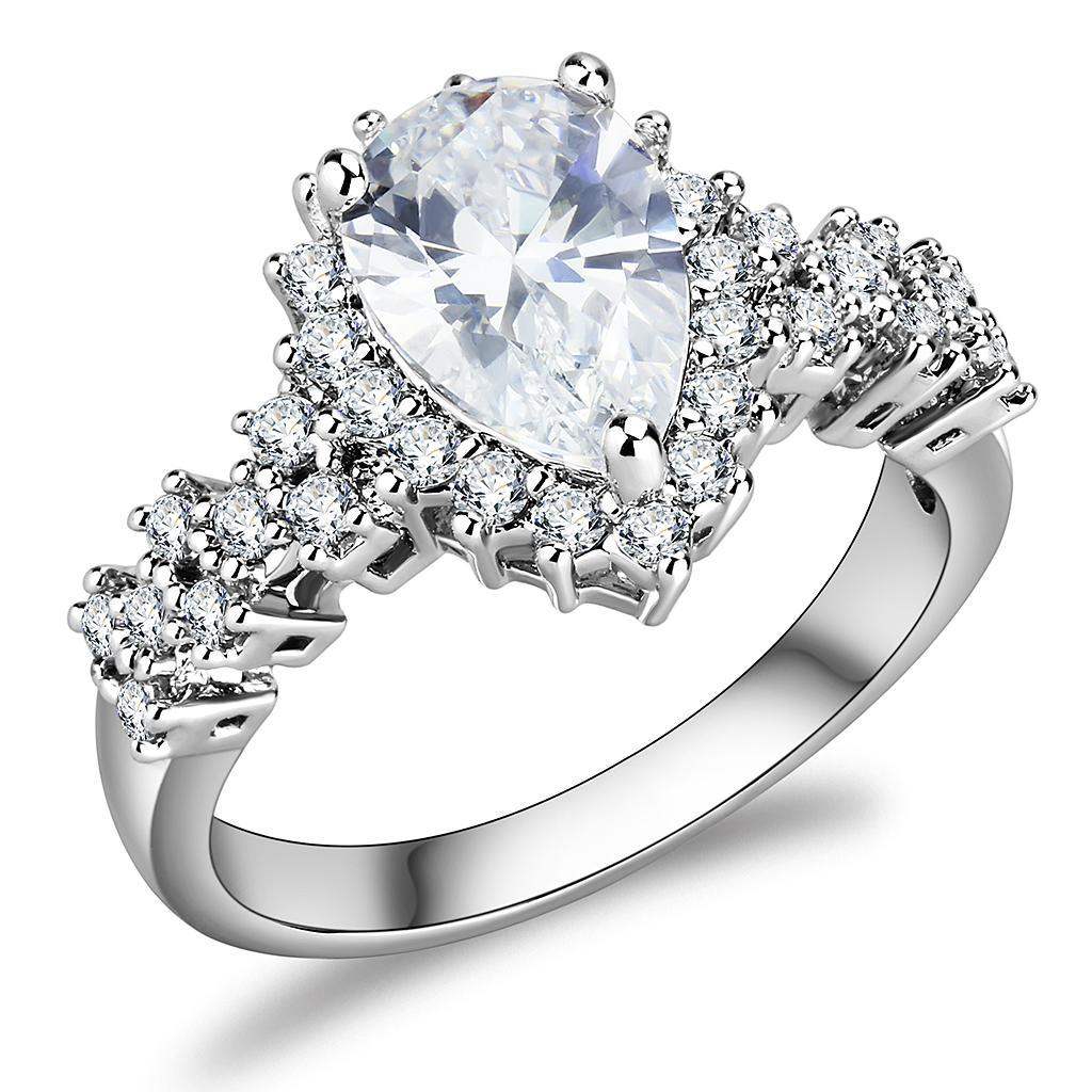 Alamode Rhodium Brass Ring with AAA Grade CZ in Clear - Alamode - Flyclothing LLC