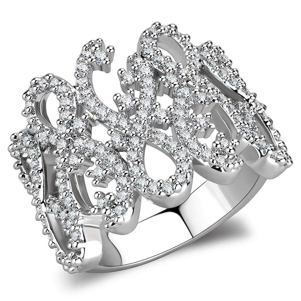 Alamode Rhodium Brass Ring with AAA Grade CZ in Clear - Alamode - Flyclothing LLC