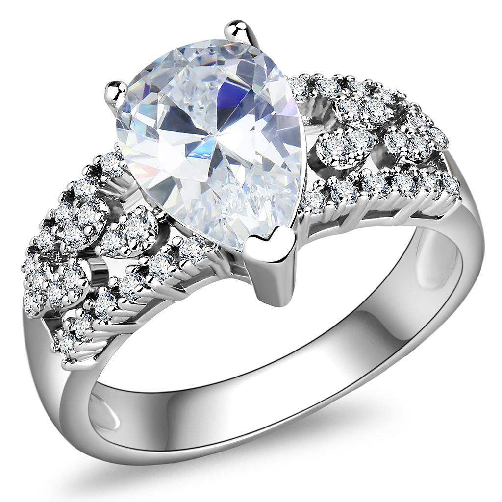 Alamode Rhodium Brass Ring with AAA Grade CZ in Clear - Alamode - Flyclothing LLC