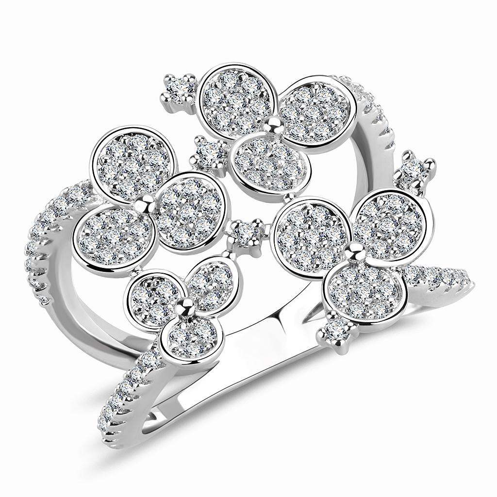 Alamode Rhodium Brass Ring with AAA Grade CZ in Clear - Alamode - Flyclothing LLC