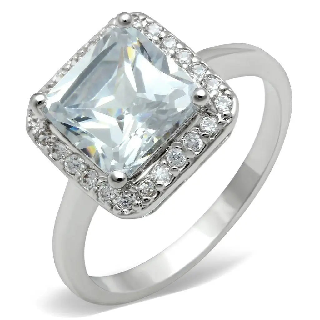 Alamode Rhodium Brass Ring with AAA Grade CZ in Clear - Alamode - Flyclothing LLC