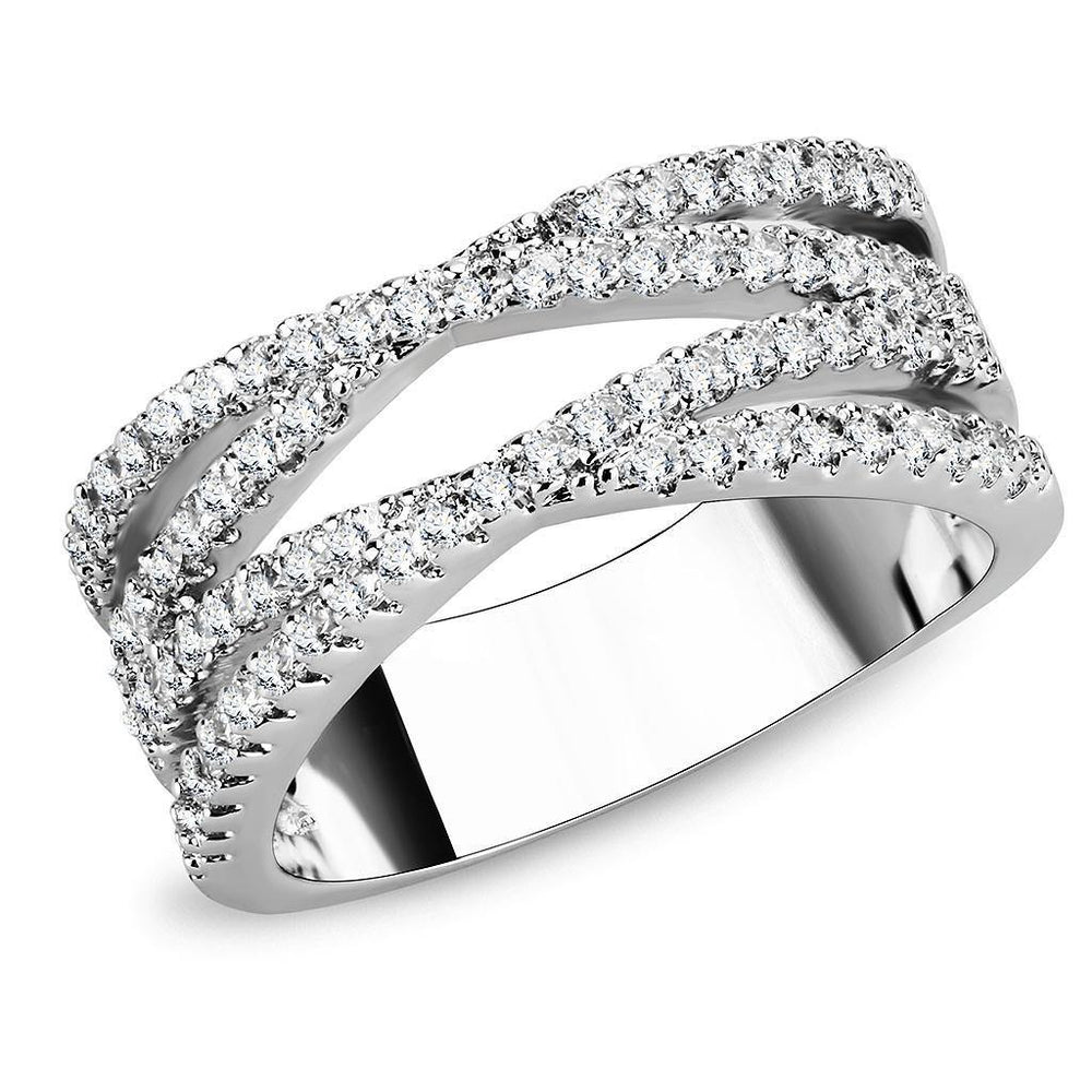Alamode Rhodium Brass Ring with AAA Grade CZ in Clear - Alamode
